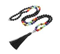 Générique Bracelet Mala 108 Perles Avec Pierres Précieuses Des 7 Chakras Pour Homme Et Femme, Collier Long Avec Pompon Noué, Chapelet Pour Méditation Et Yoga, Onyx Noir