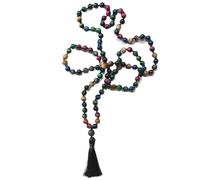 Générique Bracelet Mala 108 Perles De Prière En Cristal D'Œil De Tigre Coloré Naturel, Collier De Méditation Avec Breloque À Pompon Noué, Bijoux De Yoga, Cadeau Œil De Tigre Coloré