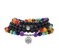 Générique Bracelet Mala 108 Perles Naturelles pour Femmes et Hommes,Bracelet En Onyx Givré,Collier Long Enroulé,Bijoux 7 Chakras Avec Breloque Yoga,Pendentif Lotus 89 Cm