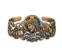 Générique Bracelet manchette artisanal « Jésus et symboles sacrés » - Unisexe | Bijou de foi chrétienne élégant | Bracelet chrétien inspirant orné de symboles sacrés | Pour les croyants (#A)