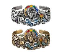 Générique Bracelet manchette artisanal « Jésus et symboles sacrés » - Unisexe | Bijou de foi chrétienne élégant | Bracelet chrétien inspirant orné de symboles sacrés | Pour les croyants (mix)