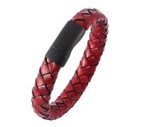 Générique Bracelet Manchette En Cuir Tressé Pour Homme, Style Punk Rock, Avec Fermoir Magnétique. Idéal Comme Cadeau Pour Homme, Petit Ami, Pour Un Anniversaire Ou Noël. Rouge, 19,5 Cm.