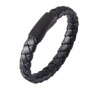 Générique Bracelet Manchette En Cuir Tressé Pour Homme, Style Punk Rock, Avec Fermoir Magnétique. Idéal Comme Cadeau Pour Lui, Son Copain, Pour Un Anniversaire Ou Noël. Noir, 17,5 Cm.
