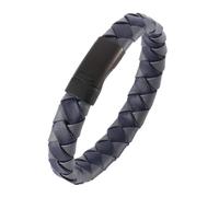 Générique Bracelet Manchette En Cuir Tressé Pour Homme, Style Punk Rock, Avec Fermoir Magnétique. Idéal Comme Cadeau Pour Lui, Son Copain, Pour Un Anniversaire Ou Noël. Bleu Et Gris, 17,5 Cm.