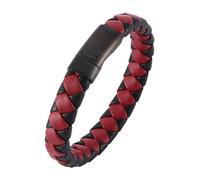 Générique Bracelet Manchette En Cuir Tressé Pour Homme, Style Punk Rock, Avec Fermoir Magnétique. Idéal Comme Cadeau Pour Homme, Petit Ami, Pour Un Anniversaire Ou Noël. Noir Et Rouge, 17,5 Cm.
