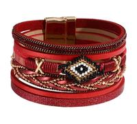Générique Bracelet Manchette en Polyuréthane avec Perles, Bracelet en Corde Tressée Multicouche, Style Ethnique, Accessoire, Convient Aux Femmes et Aux H, Rouge