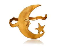 Générique Bracelet manchette fait main avec motif lune et étoile, ouvert, style vintage, simple, en métal, pour couple, pour petite amie ou petit ami. (GOLD)