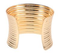 Générique Bracelet Manchette Femme en Fer Doré à Fil Large, Jonc Ouvert Forme en C, Texture Rayée Distinctive, Accessoire Chic pour Tenue Décontractée ou Habillée, Bijou Enveloppant
