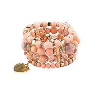 Générique Bracelet Naturelle Perle Anneaux hommes et femmes Bracelet multicouche extensible Ensemble de bijoux multicolores Bleu Mm Cadeau Rose Bracelet Bijoux (J, One Size)