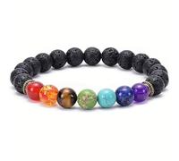 Générique BRACELET PIERRES NATURELLES 7 CHAKRAS et PIERRE VOLCANIQUE 8mm Pierre volcanique, pour les hommes et femmes, tour poigné au moins 17-18cm