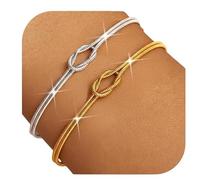 Générique Bracelet pour couples Plaqué or argent 14K hommes femmes amour noeud bracelet Bijoux réglables en acier inoxydable Valentine cadeau (A1)