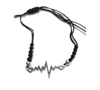 Générique Bracelet Réglable avec Pendentif Battement de Cœur, Cordon Noir et Perles Argentées