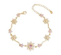 Générique Bracelet Tournesol Princesse en Pierres Précieuses, Bracelet Tournesol Réglable en Or, Élégant Bijou Floral en Zircone Violette (Pink-A)