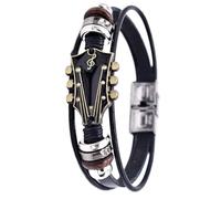 Générique Bracelets De Guitare Rétro En Similicuir, Alliage Guitare Rock Guitar Hommes Femmes Bracelet Musical En Peluche Pour Hommes, Enveloppant Multicouche Tressé À La Main Pour Guitare