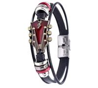 Générique Bracelets De Guitare Rétro En Similicuir, Alliage Guitare Rock Guitar Hommes Femmes Bracelet Musical En Peluche Pour Hommes, Enveloppant Multicouche Tressé À La Main Pour Guitare