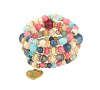 Générique Bracelets de perles empilables pour hommes et femmes Bracelet multicouche extensible Ensemble de bijoux multicolores Rose Pierres Inoxydable Homme Anneaux (G, One Size)