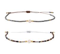 Générique Bracelets de perles ethniques Vintage faits à la main, avec perles naturelles, ficelle réglable pour femmes et filles, 2 pièces