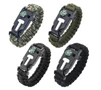 Générique Bracelets de Survie en paracorde,Lot de 4 Multifonctions Bracelet de Survie,Silex,Allume-Feu,Boussole,Sifflet,Mini Scie,Bracelets de Survie en Paracorde,pour Camping,Survie en Pleine Nature