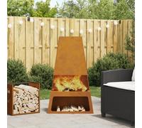 Générique brasero avec Rangement pour bûches 60x35x100 cm en Acier Weathering,Cheminées,13.7KG-858939