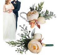 Générique Brassard Floral - 2 Pièces Fleurs Artificielles Faites Main | Kit Boutonnière Mariage - pour Cadeau Fête des Mères Pères Anniversaire Fiançailles Mariage Bal de Promo