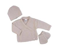 Générique Brassière+Bonnet+Chaussons Tricot bébé Les Chatounets Ecru 1 Mois
