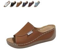 Générique Breathable Platform Slip On Walking Sandals for Women, Arch Support Open Toe Orthopedic Slippers with Thick Cushioned Sole All Day Walking Casual Sandal (Brown,41)