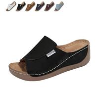 Générique Breathable Platform Slip On Walking Sandals for Women, Arch Support Open Toe Orthopedic Slippers with Thick Cushioned Sole All Day Walking Casual Sandal (Black,39)