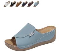 Générique Breathable Platform Slip On Walking Sandals for Women, Arch Support Open Toe Orthopedic Slippers with Thick Cushioned Sole All Day Walking Casual Sandal (Light Blue,39)