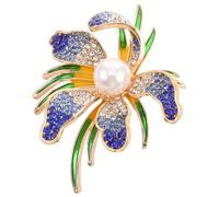 Générique Broche Dame Fleur Élégante en Alliage de Zinc Perles Artificielles et Cristaux Bleus, pour Robes et Châles Lors D'événements Formels