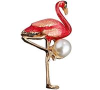 Générique Broche Flamant Rose en Alliage Rouge Perles, Épingle à Poitrine en Émail Chic, Accessoire Mariage et Fête pour Femme, Décoration Élégante, Présent Féminin