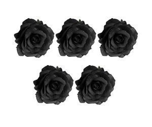 Générique Broche Rose Funéraire Noire en Tissu, Lot de 5 Pinces à Cheveux Décoratives de Rose, Accessoire Cheveux pour Cérémonie Funèbre et Tenue Élégante