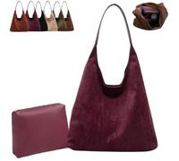 Générique Brown Suede Bag for Women, Retro Leisure Large Capacity Suede Shoulder Bag for Work, with Compartments (Purple Red)