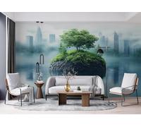 Générique Brume île Papier Peint 300 x 256 cm 3D Lacs Arbres Tableau mural Murale Intissé Imperméable pour Chambre Salon Restaurant Personnalisé Décoration Personnalisé Décoration Murale A-58