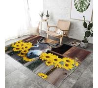 Générique Brun Tapis Lavable 50x80 cm Motif Âne Clôture en Bois Tournesol - Doux Tapis Moelleux à Poils Courts avec Support antidérapant, pour Chambre Salon Salle à Manger