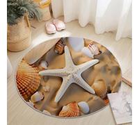 Générique Brun Tapis Rond pour Nurserie, Réaliste Coquillages Plage Étoile De Mer Impression Tapis Rond Poils Courts Antidérapant - 160 cm pour Chambre d'enfant Salon Chambre à Coucher