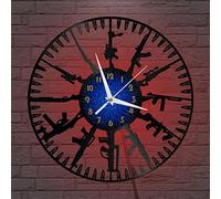 Générique BSTFR Arme Armes à feu Pistolet 2Horloge Murale en Vinyle, Horloge d’Enregistrement en Vinyle Art Mural Noir 12 Pouces pour Chambre à Coucher de Salon(12 Pouces B avec LED)