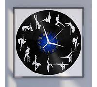 Générique BSTFR Pole Dance Silhouette Horloge Murale en Vinyle, Horloge d’Enregistrement en Vinyle Art Mural Noir 12 Pouces pour Chambre à Coucher de Salon(12 Pouces B sans LED)