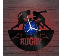 Générique BSTFR Rugby Match Horloge Murale en Vinyle, Horloge d’Enregistrement en Vinyle Art Mural Noir 12 Pouces pour Chambre à Coucher de Salon(12 Pouces B avec LED)