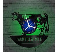 Générique BSTFR Vaches à la fermeHorloge Murale en Vinyle, Horloge d’Enregistrement en Vinyle Art Mural Noir 12 Pouces pour Chambre à Coucher de Salon(12 Pouces B avec LED)