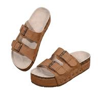 Générique Buckle Adjustable Open Toe Chunky Platform Wedge Sandals, Thick Platform Sole Comfortable Open Toe Casual Beach, Summer Platform Slides Mules, Women's Sandals (VintageBrown,36)