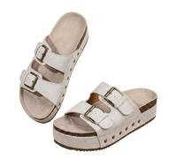 Générique Buckle Adjustable Open Toe Chunky Platform Wedge Sandals, Thick Platform Sole Comfortable Open Toe Casual Beach, Summer Platform Slides Mules, Women's Sandals (DominoWhite,38)