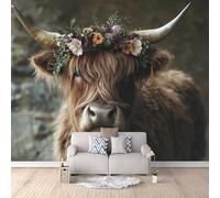 Générique Bœuf Papier Peint 3D Panoramique Intissé Papier Peint 450 × 315 cm Vaches Des Highlands, Motif Floral Photo Mural Moderne Poster XXL, Pour Salon Chambre Tv Fond Murale Décoration