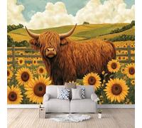 Générique Bœuf Papier Peint Panoramique Enfant Tournesols Ruraux, Vaches Papier Peint 3D Intissé Photo Mural Moderne Poster Salon Chambre Mur de fond Décoration de Maison 300×210cm
