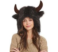 Générique Buffalo Hat - Bull Horn Hat, Plush Earflap Hait With Horns Animal Hatts Ear Headwear | Furry Haat For Men And Women For Animal Cosplay, Halloween, Christmas, Outdoor Adventure