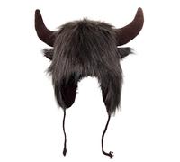 Générique Buffalo Hat With Horns - Plush Winter Earmuffs | Warm Furry Animal Hat For Men And Women, Soft Velvet Bison Cosplay Headdress For Festivals Theme Parties Outdoor Adventures And Winter