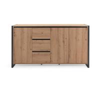 DENVER Buffet 3 portes 3 tiroirs - Décor chêne artisan / Anthracite - L 160 x P 40 x H 88 cm