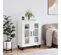 Générique Buffet Blanc Brillant 69,5x34x90 cm, Armoire Vitrine en Bois d'Ingénierie avec Portes en Verre, Grand Espace de Rangement, Pieds en Métal