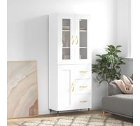 Générique Buffet Haut Blanc 69,5x34x180 cm en Bois d'ingénierie, Armoire de Rangement avec Porte Pratique et Pieds en métal