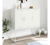 Générique Buffet Haut Blanc en Acier 100,5x39x107 cm, Armoire Haute avec 6 Compartiments et Portes, Rangement Industriel pour Salon ou Chambre
