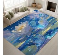 Générique Bulles Lotus Nuages Gouttes d’Eau Doux Tapiss Illustration Anime Fantaisie Rêveur Imprimé Tapis Romantique Frais Naturel Lavable Tapis de Antidérapant Bleu pour Chambre 120 x 180 cm